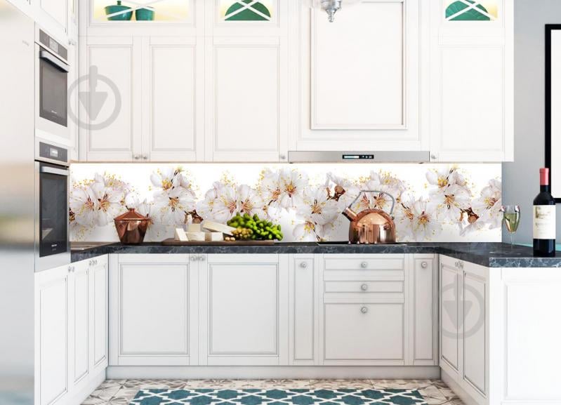 Кухонный фартук Zatarga Цветы вишни 650 х 2500 мм Белый (Z180097/1)