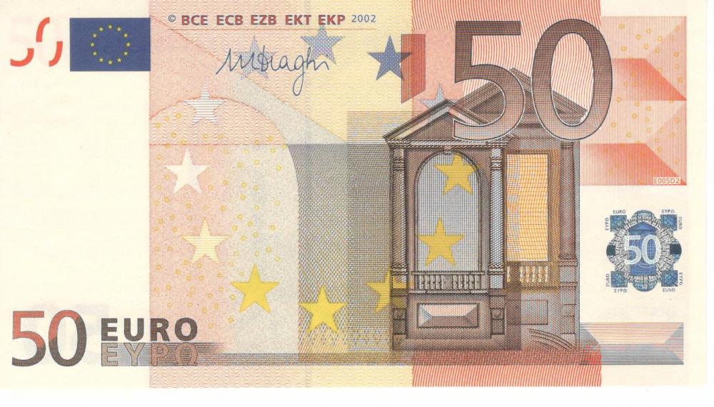 Коллекционная банкнота Германия 50 евро 2002 Х E005 UNC (Б06784)