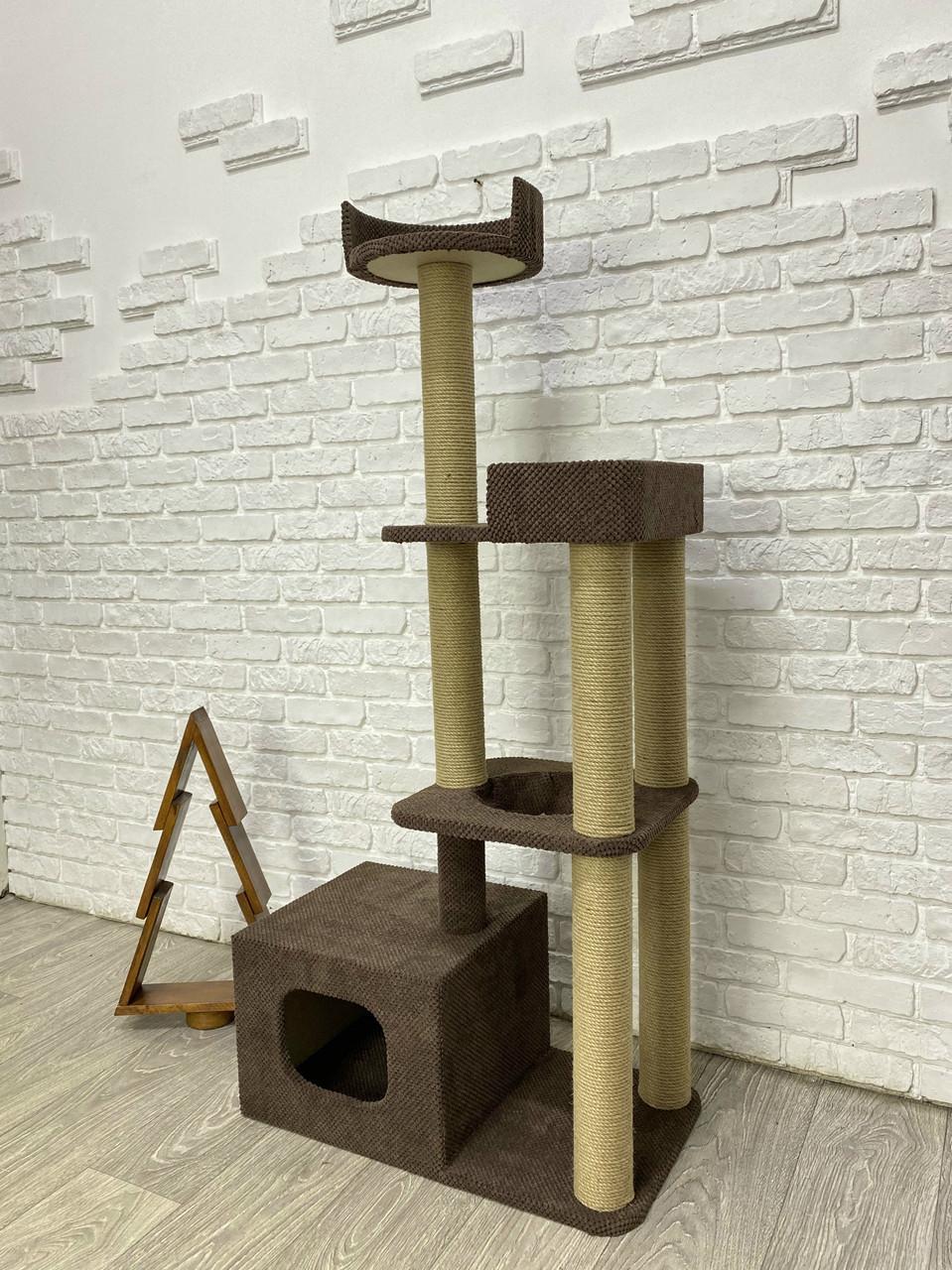 Ігровий комплекс кігтеточка з будиночком та лежанками 145x70x40 см Коричневий (21706945)