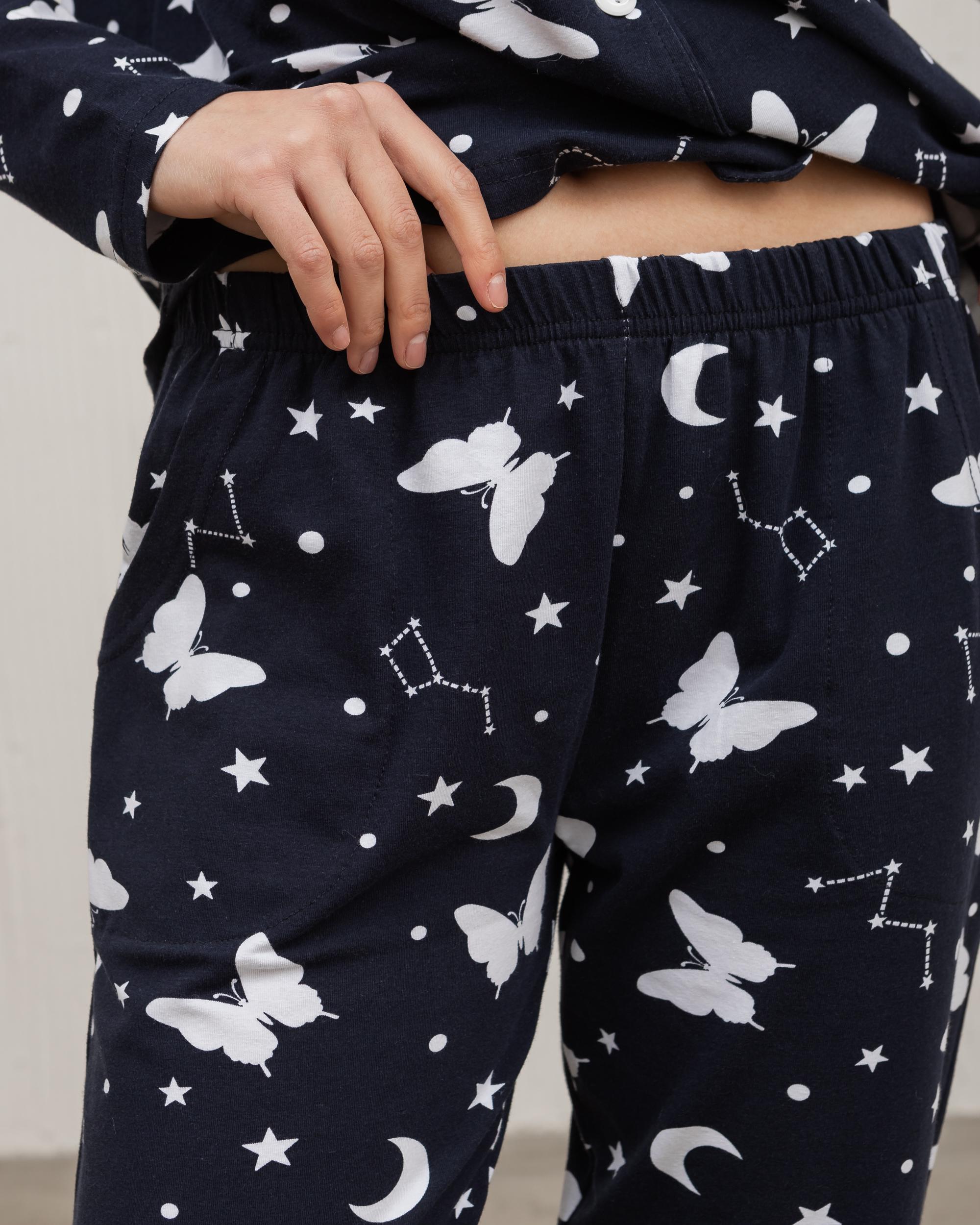 Пижама женская на пуговицах Бабочки созвездия 96797 XL Темно-синий - фото 4