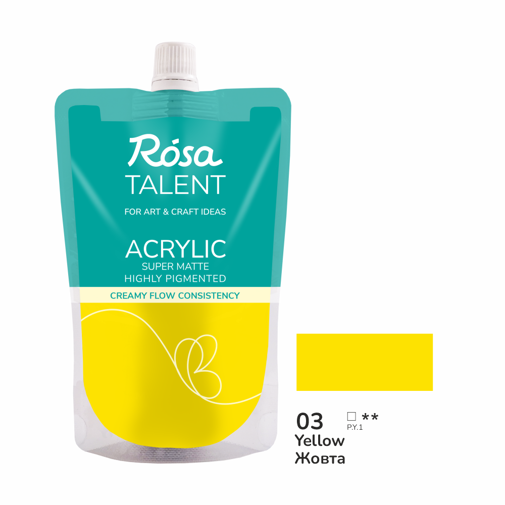 Акриловая краска Rosa Talent 200 мл 03 Желтая (Az1-4823098548942)