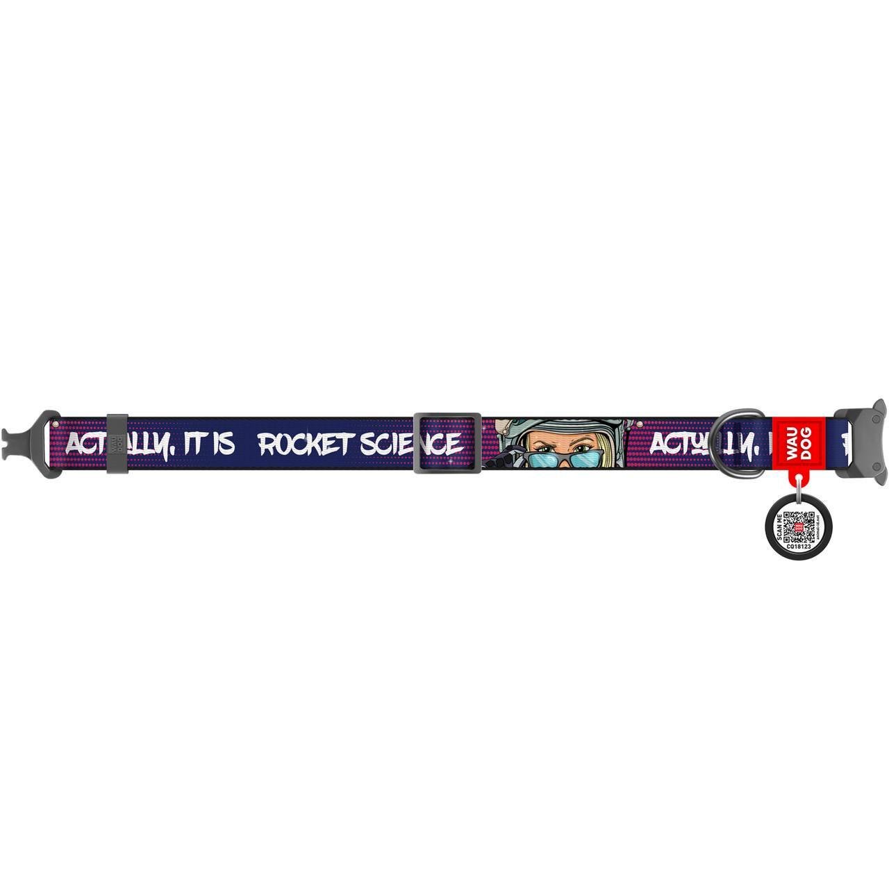 Нашийник для собак нейлоновий Waudog Nylon Космос/Ракетобудування з QR паспортом/металева пряжка-фастекс 37-58 см 25 мм (4508-0124)