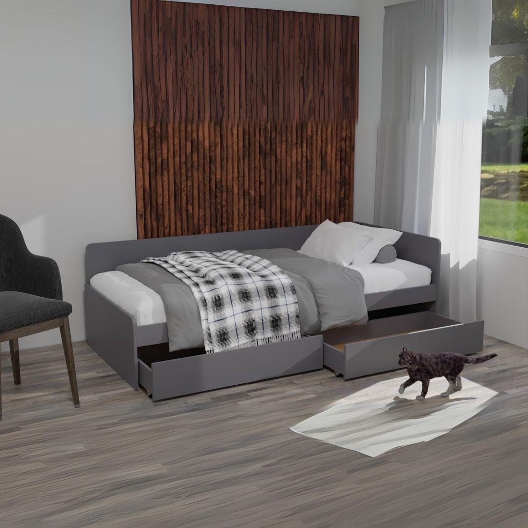 Кровать односпальная Еверест Соната-800 сплошной щит 80x190 см с ящиками Графитовый (EVR-20679)