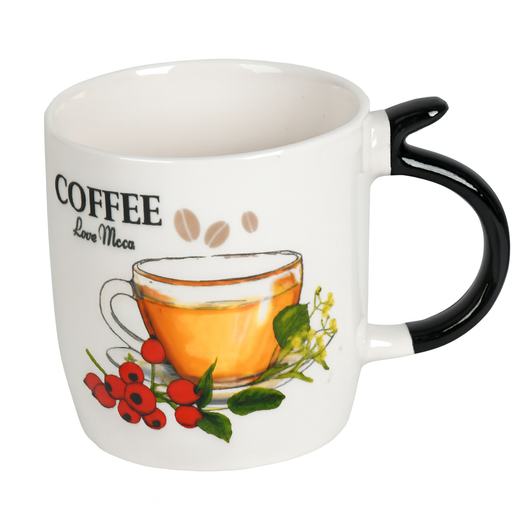 Чашка керамическая для кофе Coffee R35466 с ручкой в ​​виде веточки 340 мл Белый с черным (643827)