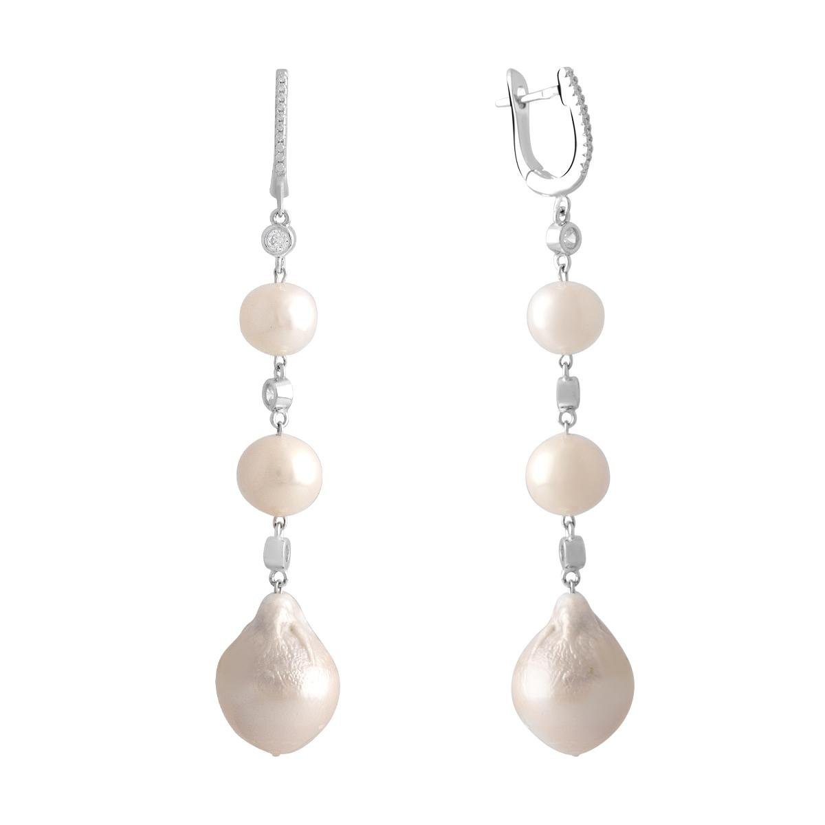 Серебряные серьги с натуральным барочным жемчугом (2128397)