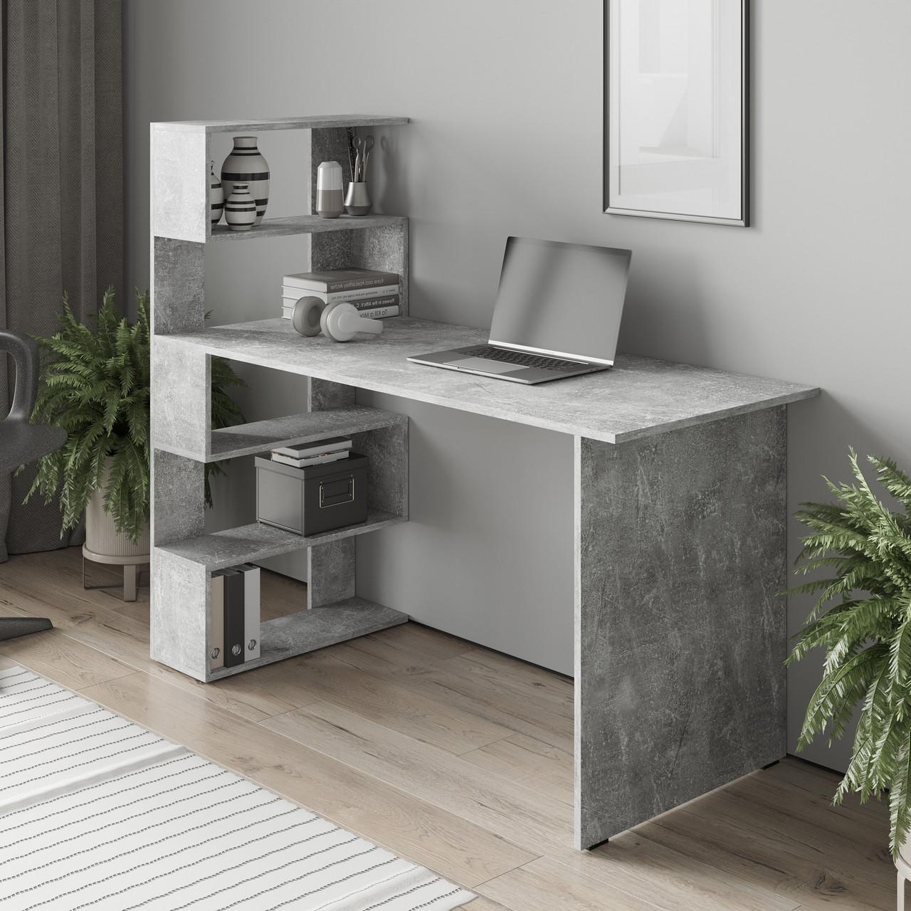 Письменный стол с полками 141,6x122,6x58,4 см Бетон (ST-0024)