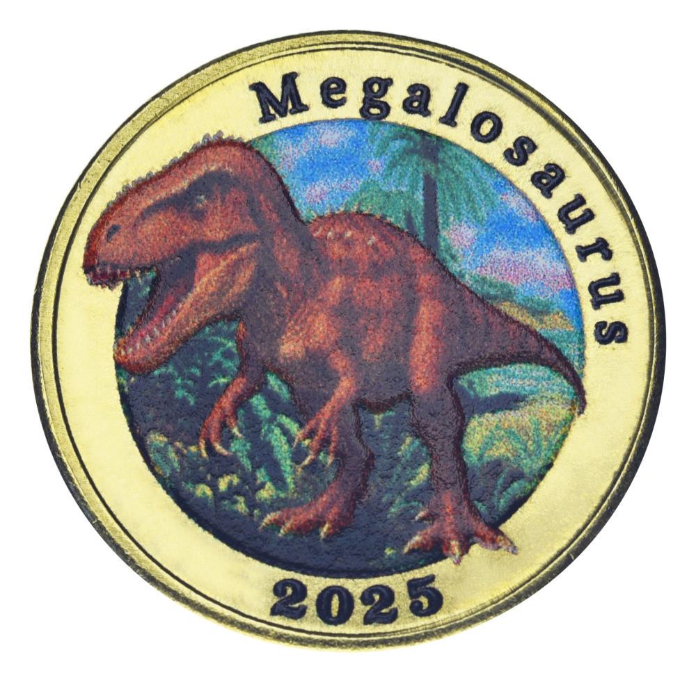 Коллекционная монета Остров Адонара 7 долларов 2025 UNC Индонезия Динозавр-Мегалозавр (М22697)