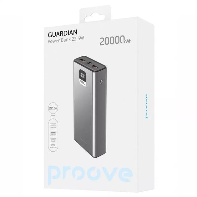 Павербанк с быстрой зарядкой Proove Guardian 20000 mAh 22,5W 3A Grey - фото 3