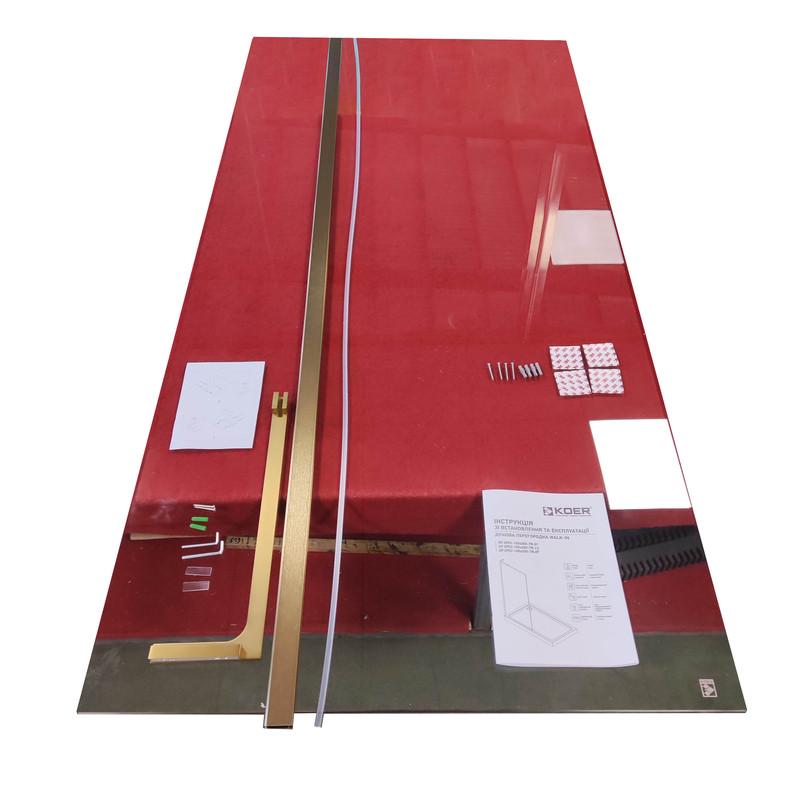 Душевая перегородка KOER SR SP02-100x200-TR-12 Walk-In прозрачное стекло Easy Clean 8 мм Золотой матовый (KR5396) - фото 3