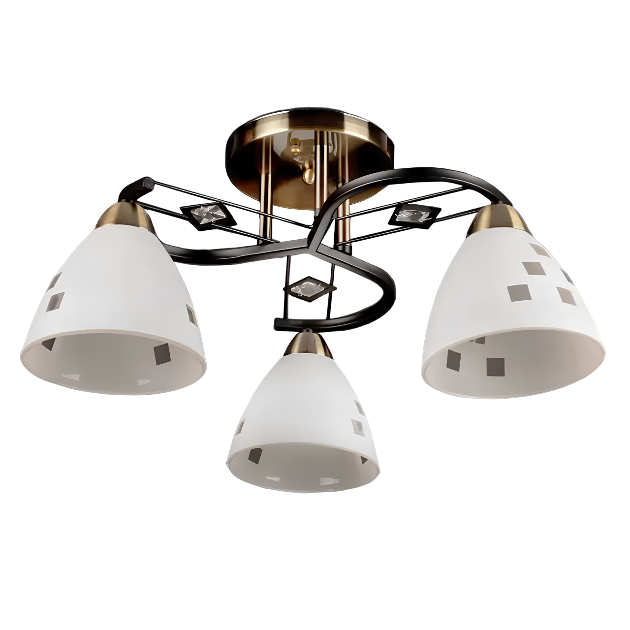 Люстра Svet с тремя плафонами из стекла под лампу Е27 Белый (SH-67439/3 AB+BK)