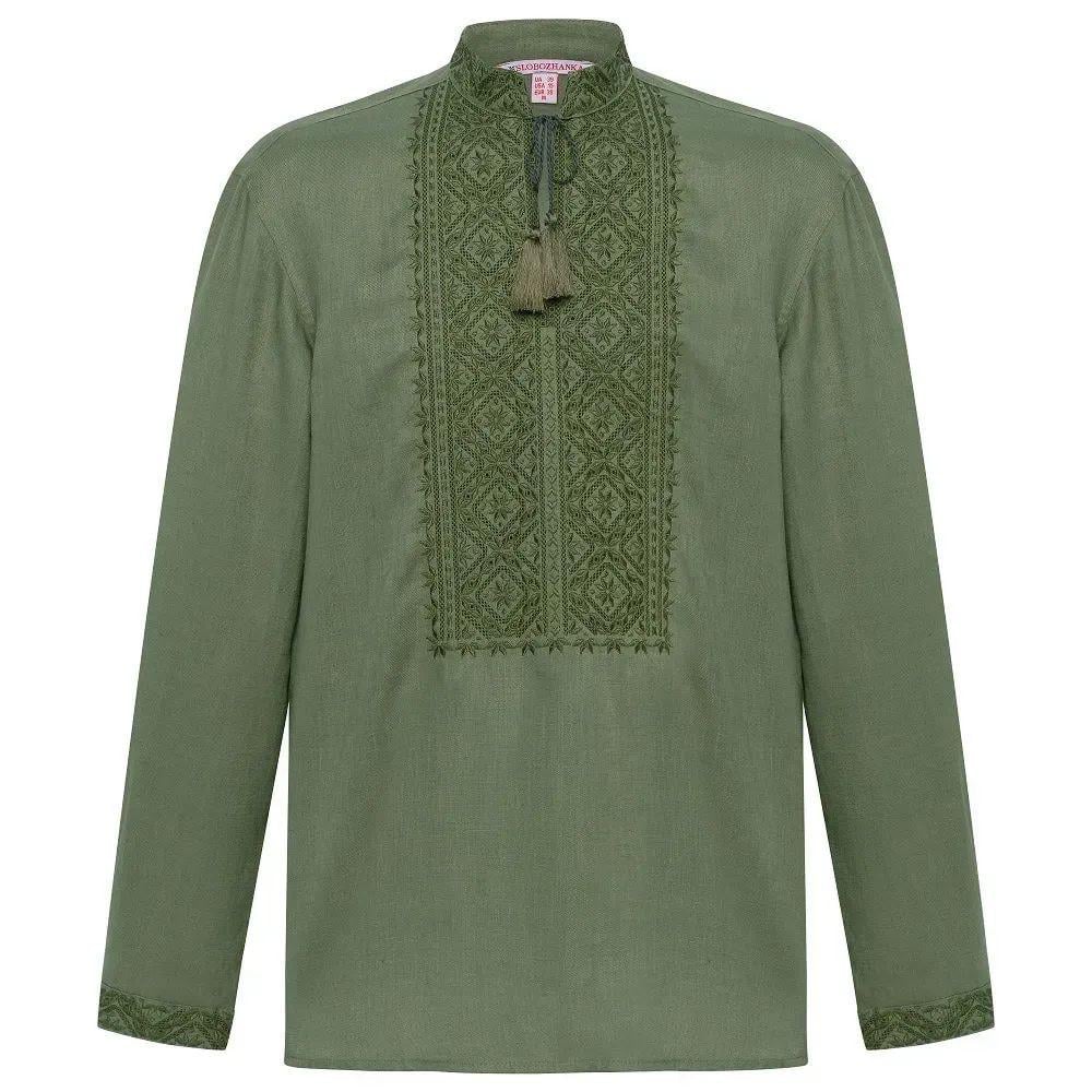 Вышиванка мужская р. 50 Зеленый (488) - фото 2 Вышиванка мужская р. 50 Зеленый (488) - фото 2