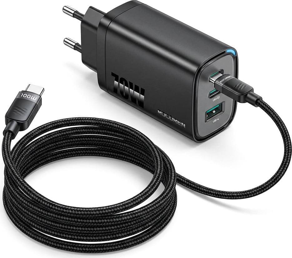 Зарядний пристрій Rocoren RCCT3U-70 70Wmax/Кабель RCXCTT2-LC0G 100W E-marker 480Mbps Type-C-Type-C (43741)