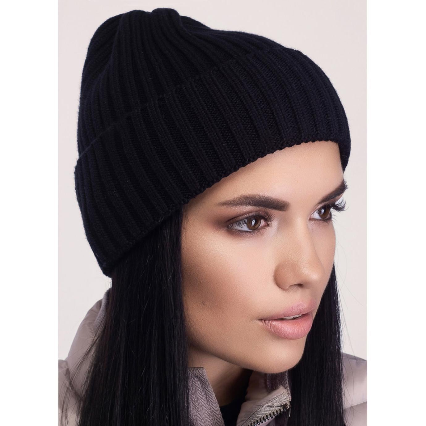 Шапка женская шерстяная с отворотом Leks Марка L р. 57-58 Черный