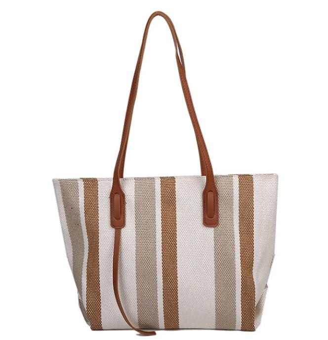 Женская сумка-тоут в полоску 26х33х15 см Коричневый (11435) - фото 1 Женская сумка-тоут в полоску 26х33х15 см Коричневый (11435) - фото 1