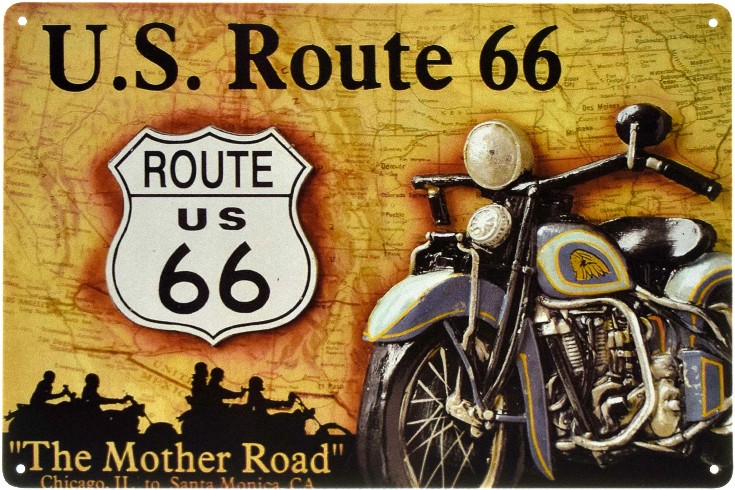 Табличка металева Route 66 Chicago IL To Santa Monica CA 20x30 см Табличка металева Route 66 Chicago IL To Santa Monica CA 20x30 см