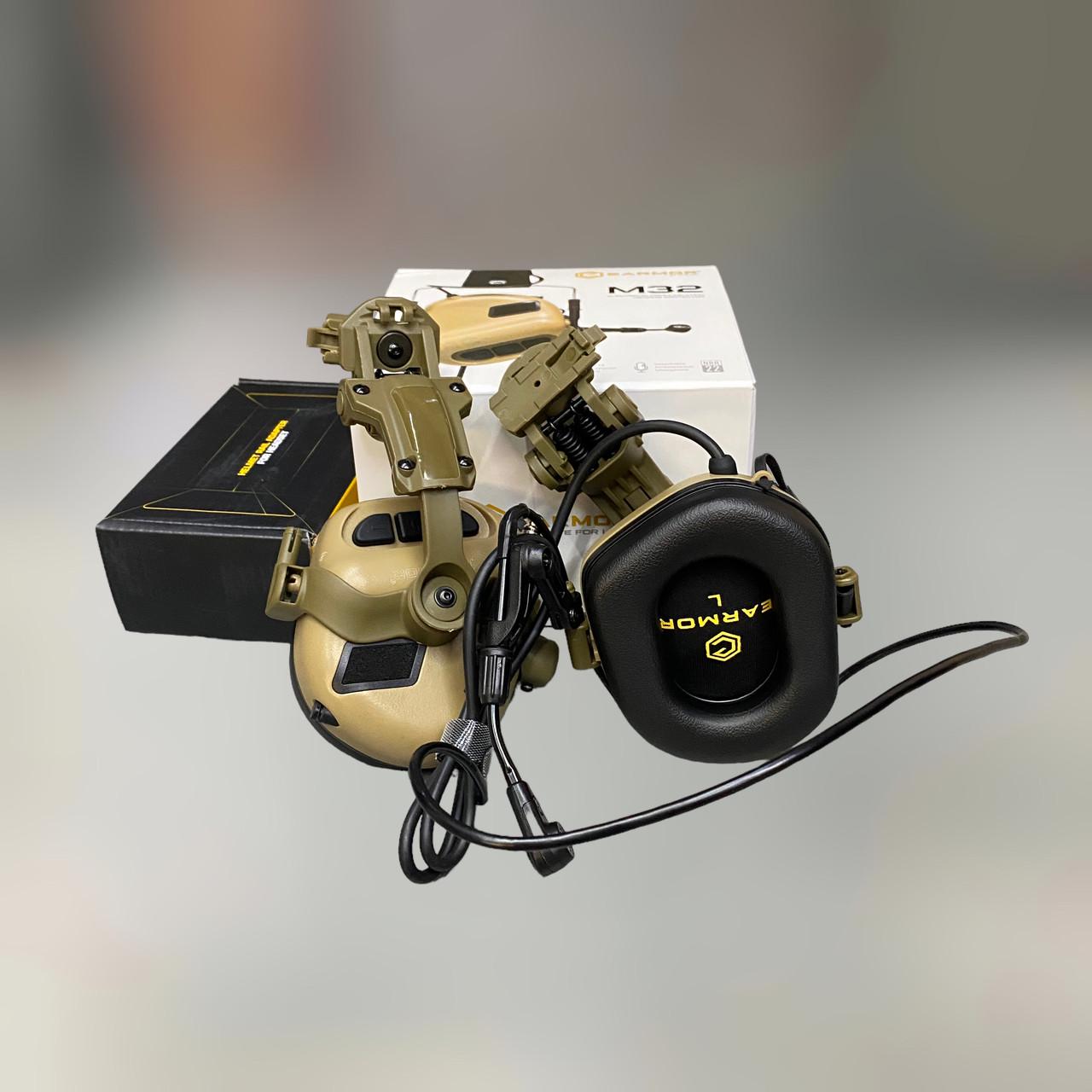 Наушники активные Earmor M32 Mod3 HD-ACC-08 c креплением на шлем со съемным микрофоном и гарнитурой Койот (244822-244391) - фото 5