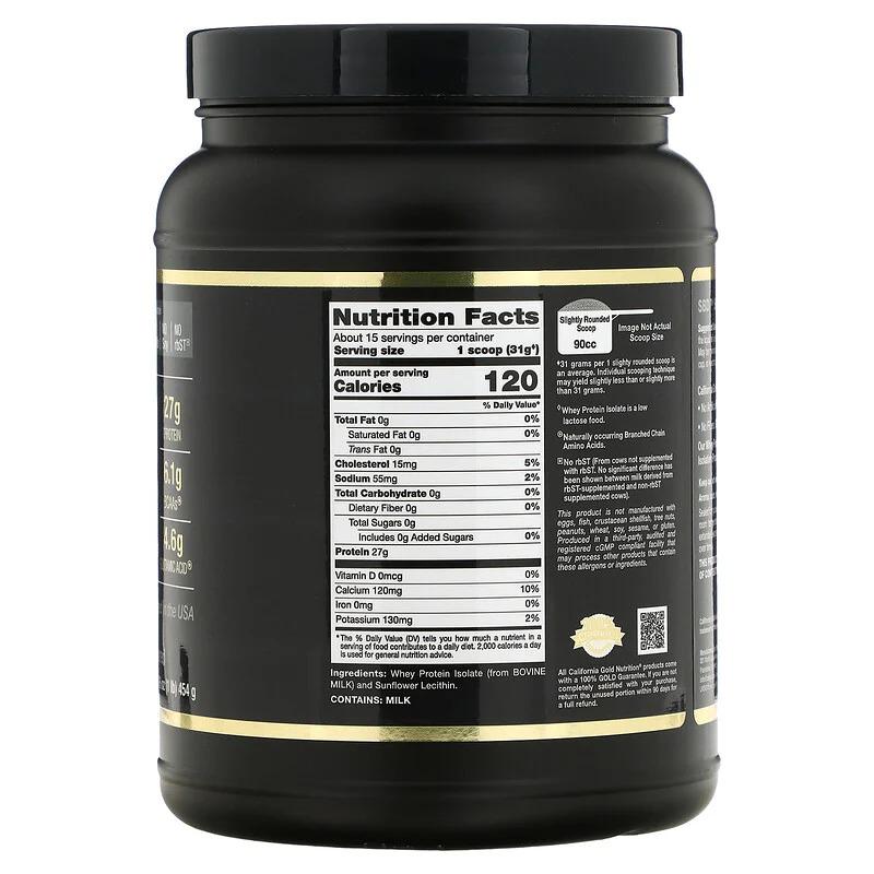 Ізолят сироваткового протеїну California GOLD Nutrition Whey Protein Isolate без смаку 454 г (996632680) - фото 2