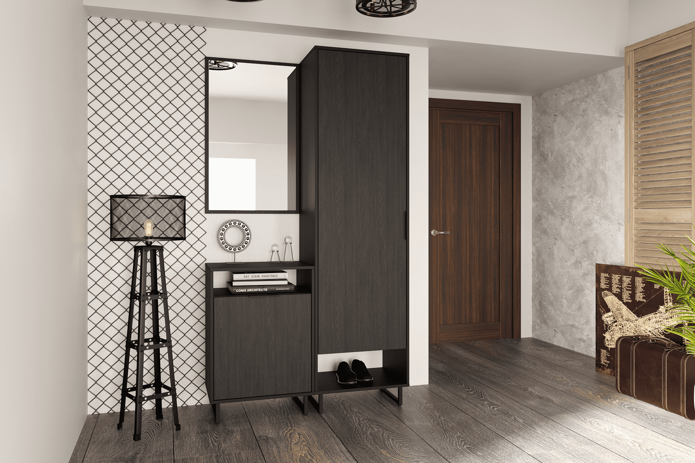 Шафа-пенал з вішалкою для одягу Moreli F-0005 на металевих ніжках Венге темний (F-0005-magiya)