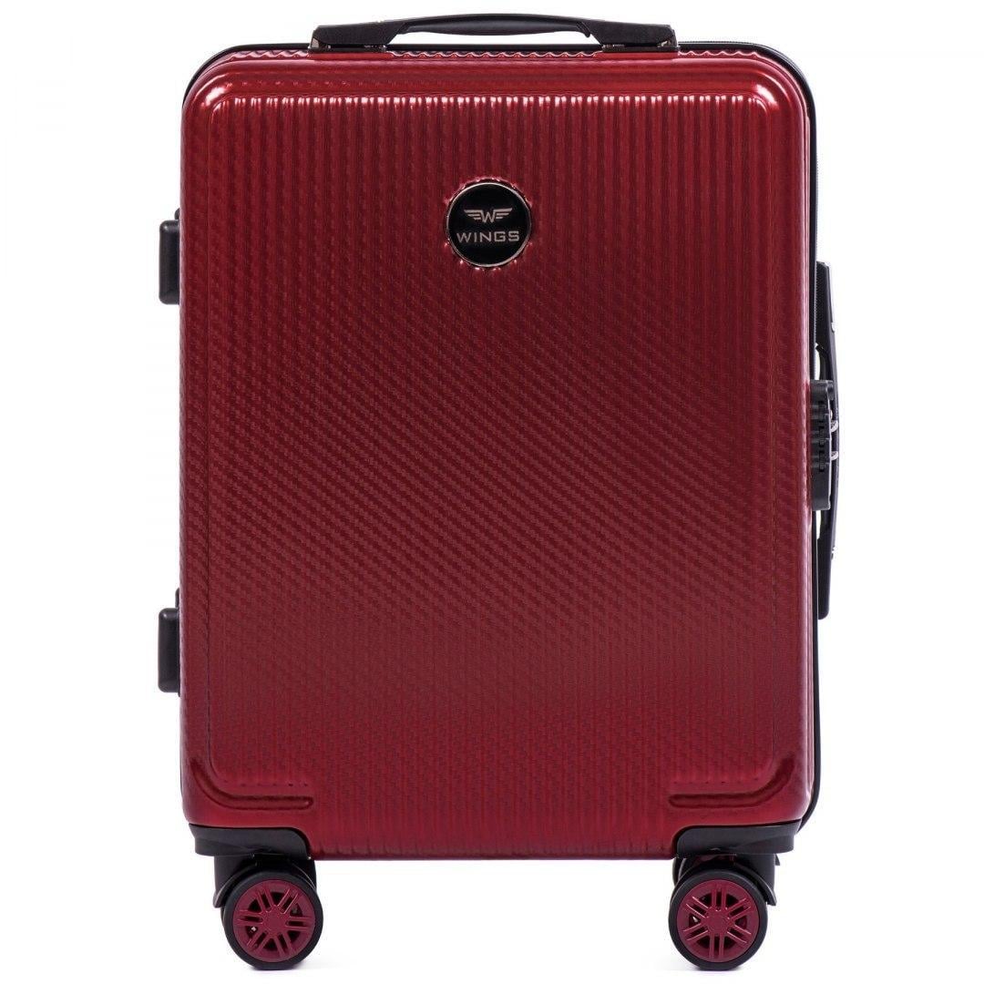 Чемодан Wings PC565 маленький под ручную кладь из поликарбоната на 4 сдвоенных колесах 35 л Бордовый