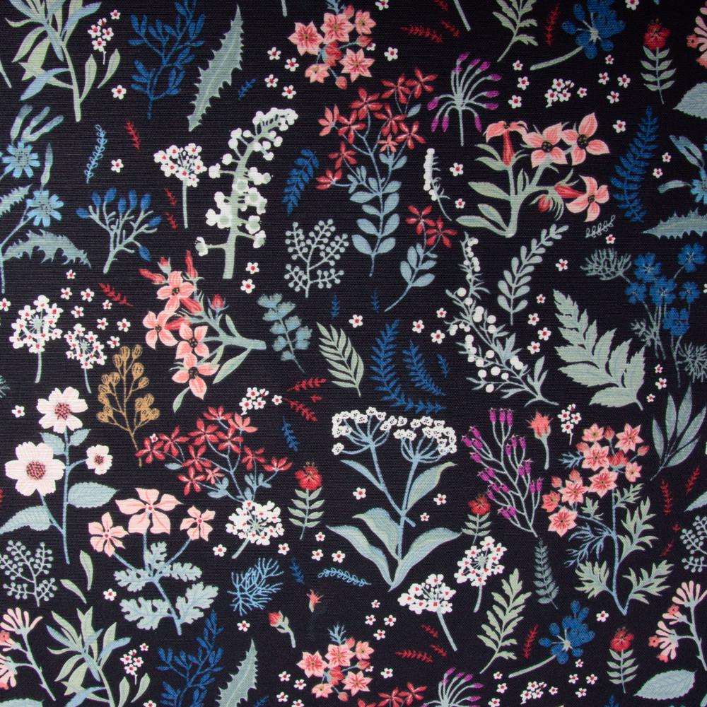 Ткань декоративная хлопок Цветы V-001 с водоотталкивающей пропиткой Черный (25665)