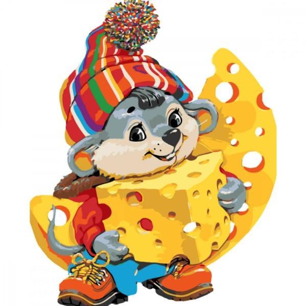 Картина по номерам Strateg Животные Мышка с сыром 30х40 см в термопакете (SS-6433-mt)