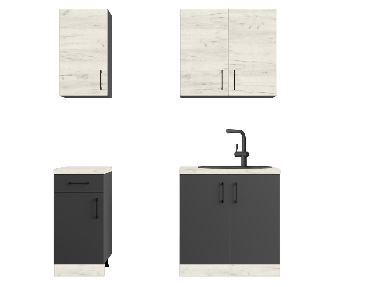 Комплект кухни К-1 Эверест Оптима без столешниц 1,8 м Крафт Белый/Антрацит (ЕК-26002) - фото 3