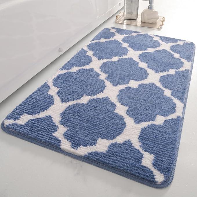 Коврик для ванной комнаты и душа для ног микрофибра антискользящий c узором 40х60 см Синий