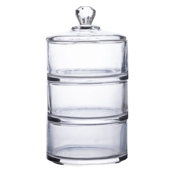 Цукерниця трирівнева з кришкою з товстого скла Прозорий (HP-YH-22)