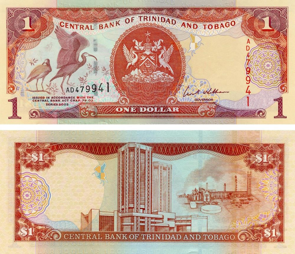 Коллекционная банкнота Тринидад и Тобаго 1 доллар 2002 UNC P41 (Б13292)