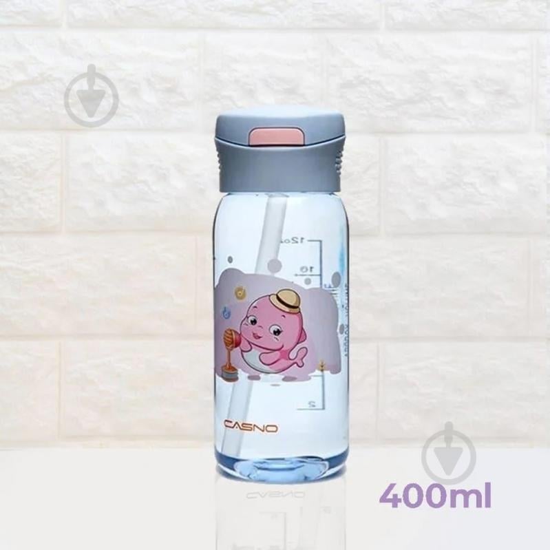 Пляшка для води CASNO 400 мл KXN-1195 Сіра (дельфін) з соломинкою