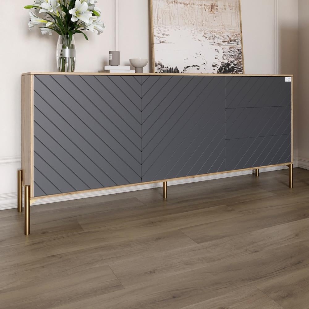 Комод с золотыми металлическими ножками Lion Амарант 168x40x76,5 см Дуб Аппалачи/Графитовый (Lion-041948) - фото 1 Комод с золотыми металлическими ножками Lion Амарант 168x40x76,5 см Дуб Аппалачи/Графитовый (Lion-041948) - фото 1