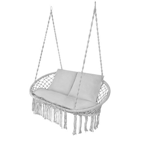 Кресло-качели садовые подвесные GardloV плетеные с 3 подушками для 2 человек гнездо 300 кг Серый (27378)