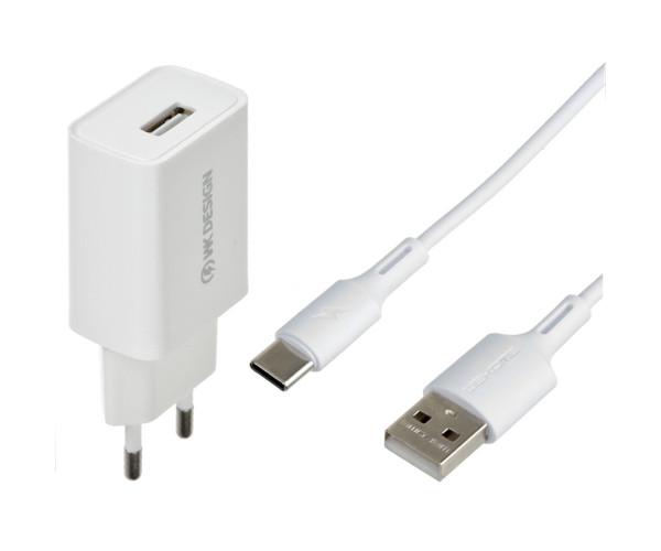 Пристрій зарядний мережевий WK WP-U118a 1USB 2A з кабелем Type-C White - фото 2