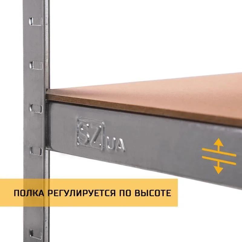 Стеллаж металлический БОНА 180х90х40 см с оцинкованным покрытием на 5 полок из МДФ (379525) - фото 3