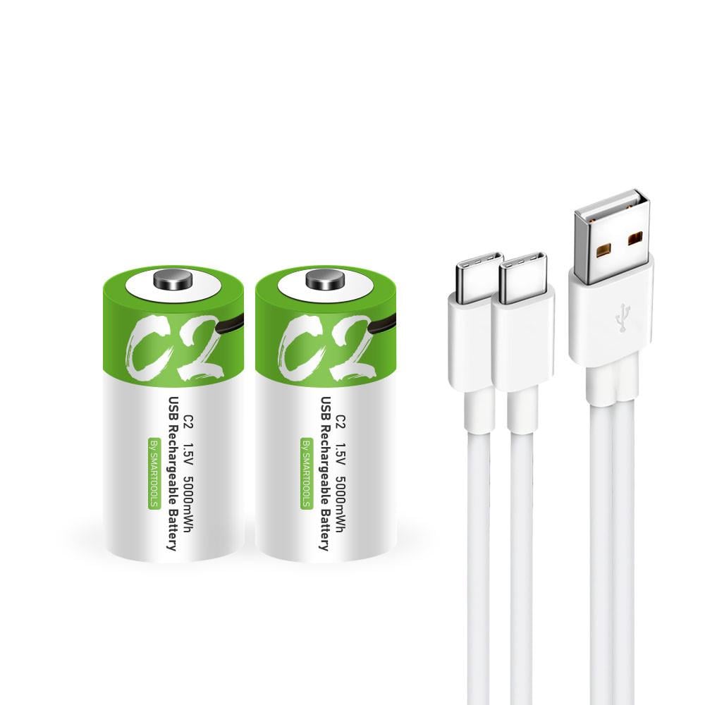 Комплект аккумулятор-батарейка тип C R14 с разъемом Type-C Smartools 5000 mwh 15В 2 шт.