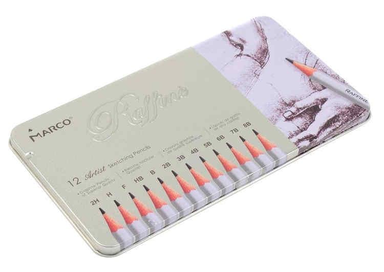 Набор графитных карандашей Marco Raffine разной жесткости 2H-8B