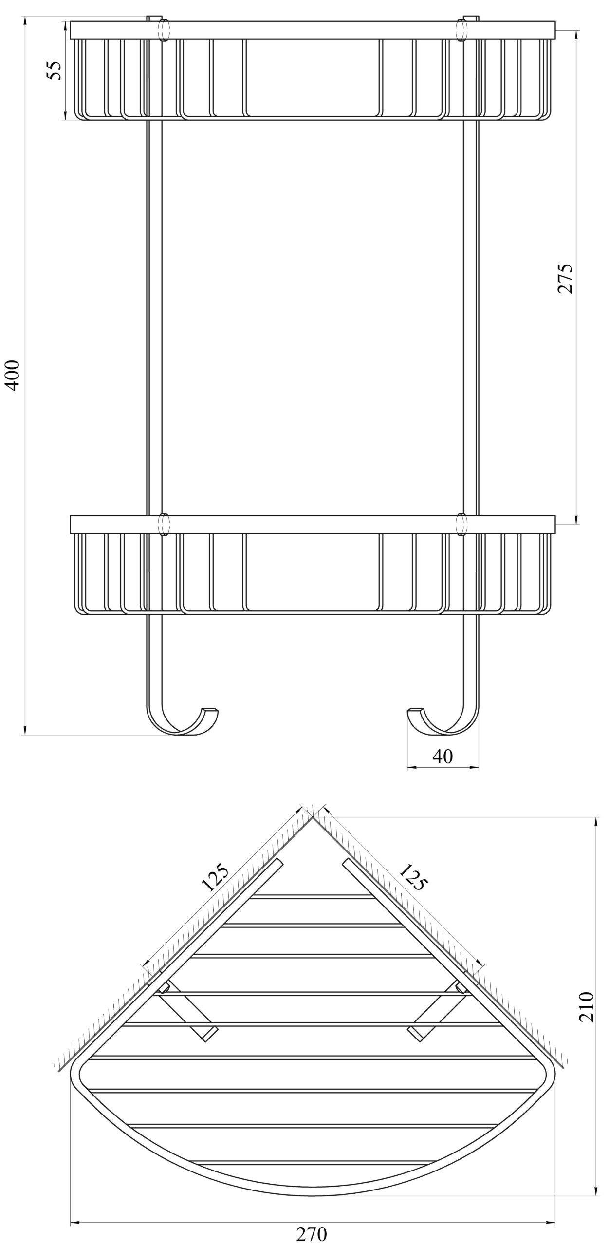 Полка двойная угловая для ванной комнаты TOPAZ 4124 - фото 3