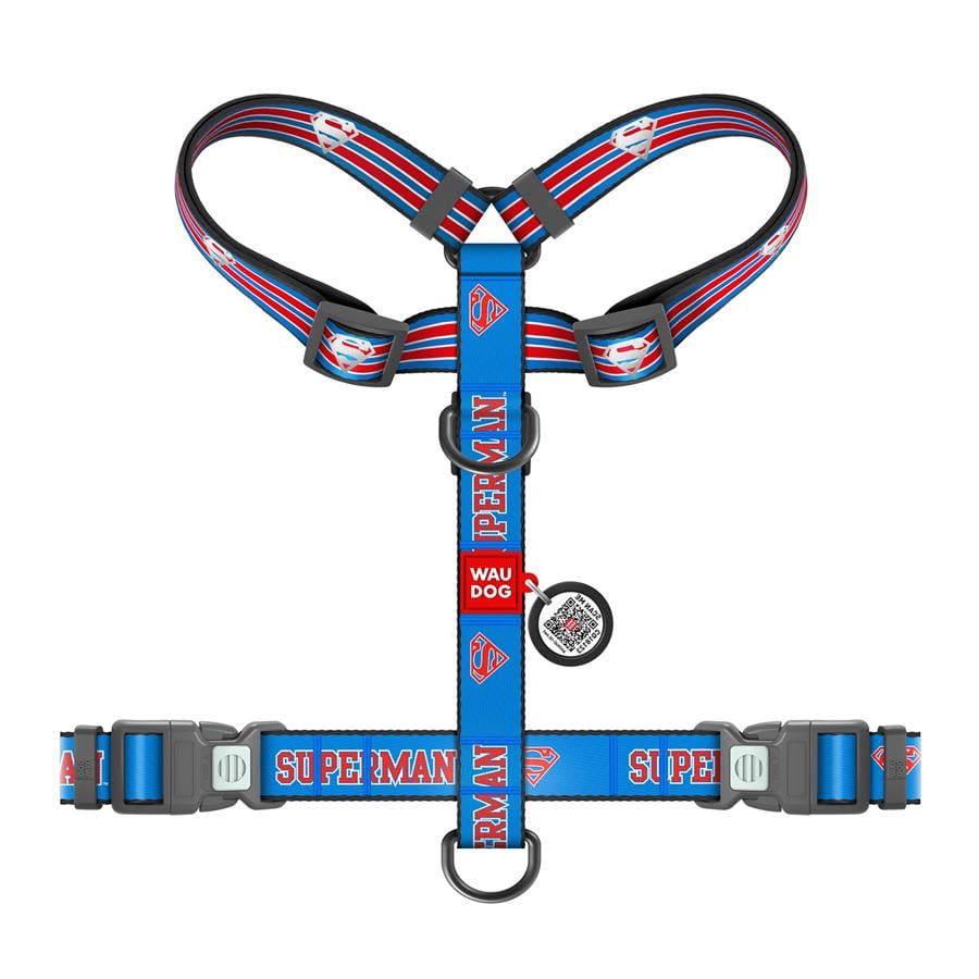 Шлейка для собак с QR-паспортом Waudog Nylon Супермен Ретро светоотражающая анатомическая H-образная с пластиковым фастексом XL 25 мм Blue (346-1082) - фото 2 Шлейка для собак с QR-паспортом Waudog Nylon Супермен Ретро светоотражающая анатомическая H-образная с пластиковым фастексом XL 25 мм Blue (346-1082) - фото 2