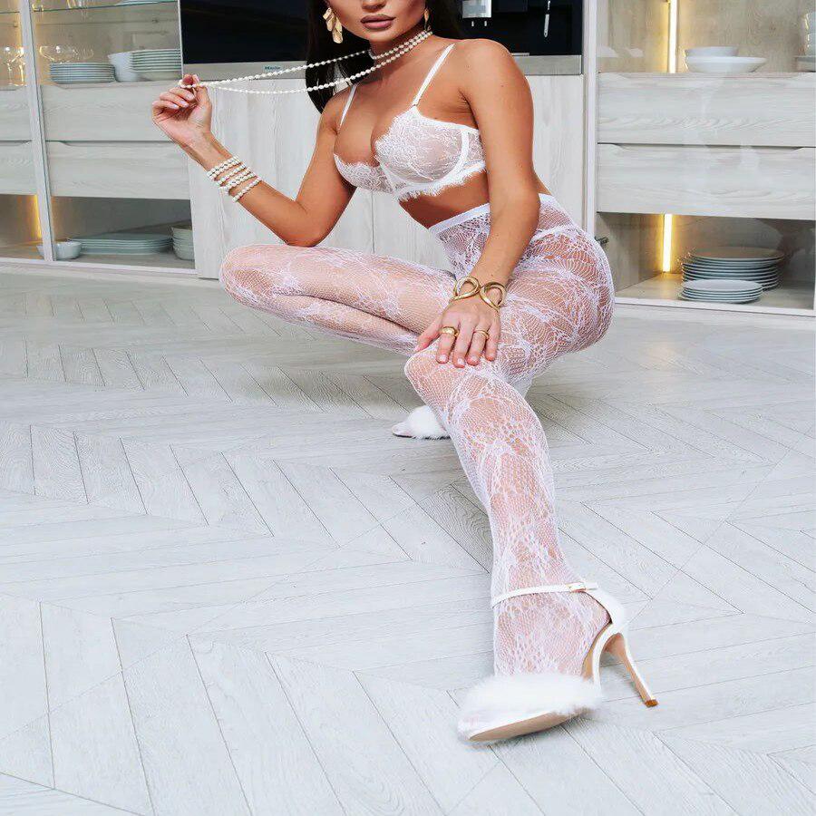 Колготки женские сетчатые с узором на осень OneSize Белый (30147548) - фото 6