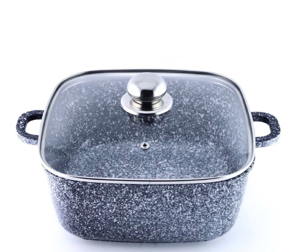 Кастрюля-казан квадрат с крышкой Benson BN-327 из литого алюминия и мраморным антипригарным покрытием 7 л Серый (BN-327)