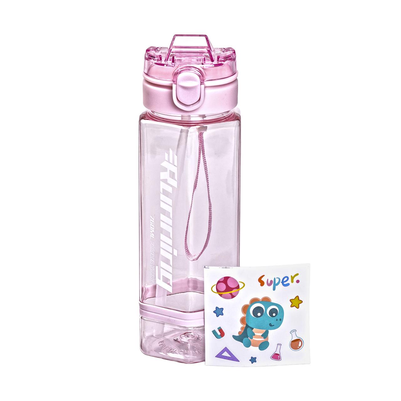 Бутылка для воды с трубочкой и наклейками 760 мл Розовый