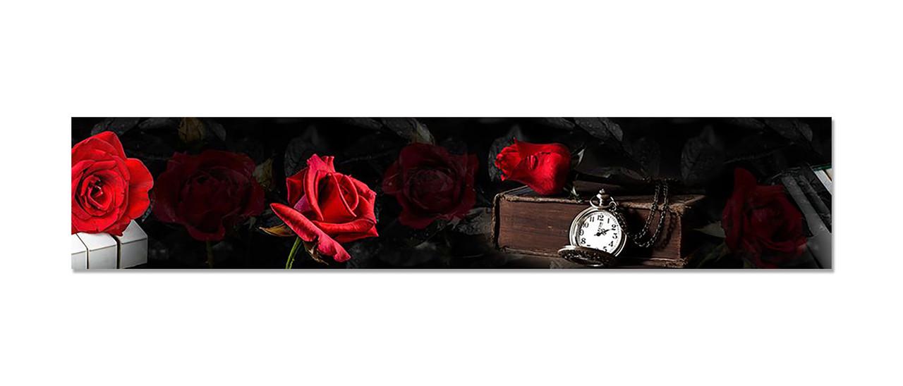 Кухонный фартук Бархатная роза из самоклеющейся виниловой пленки 60х300 см Черный