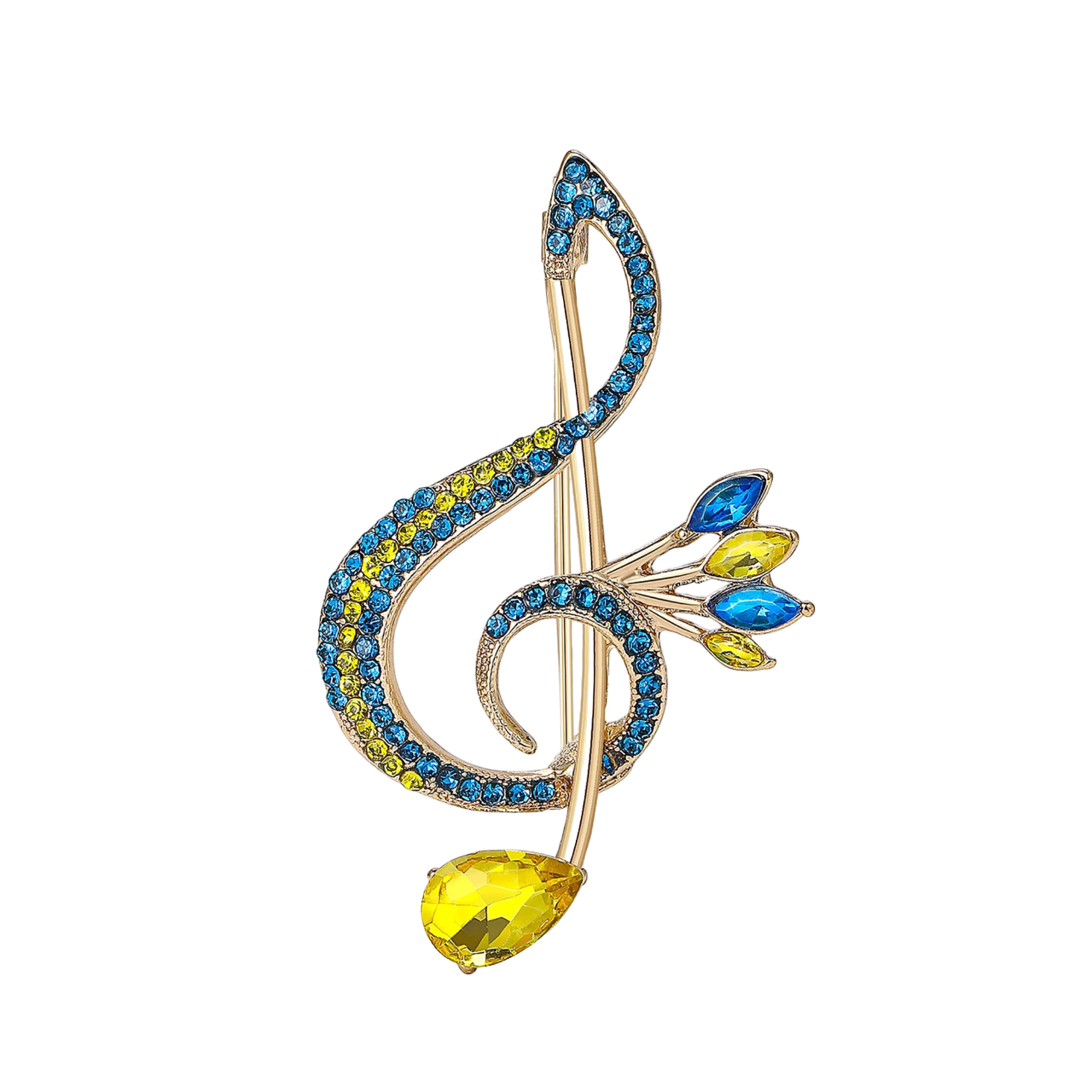 Брошь скрипичный ключ в желто-голубом цвете (00267)