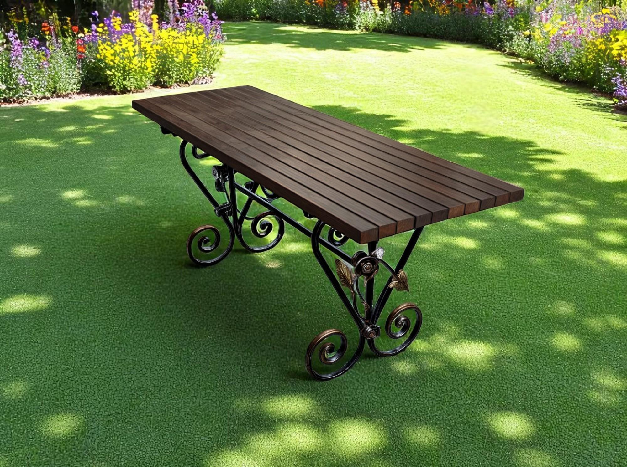 Стіл кований садовий Камелія для дачі/тераси/альтанки 1700х700х800 мм Горіх - фото 2 Стіл кований садовий Камелія для дачі/тераси/альтанки 1700х700х800 мм Горіх - фото 2