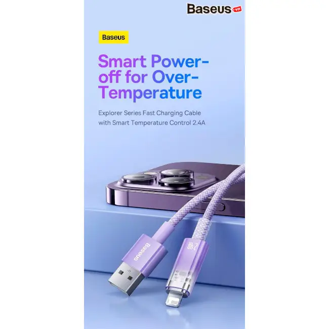 Кабель BASEUS Explorer Series Fast Charging Cable with Smart Temperature Control Cable USB to Lightning CATS010005 2,4A 1 м Purple - фото 5