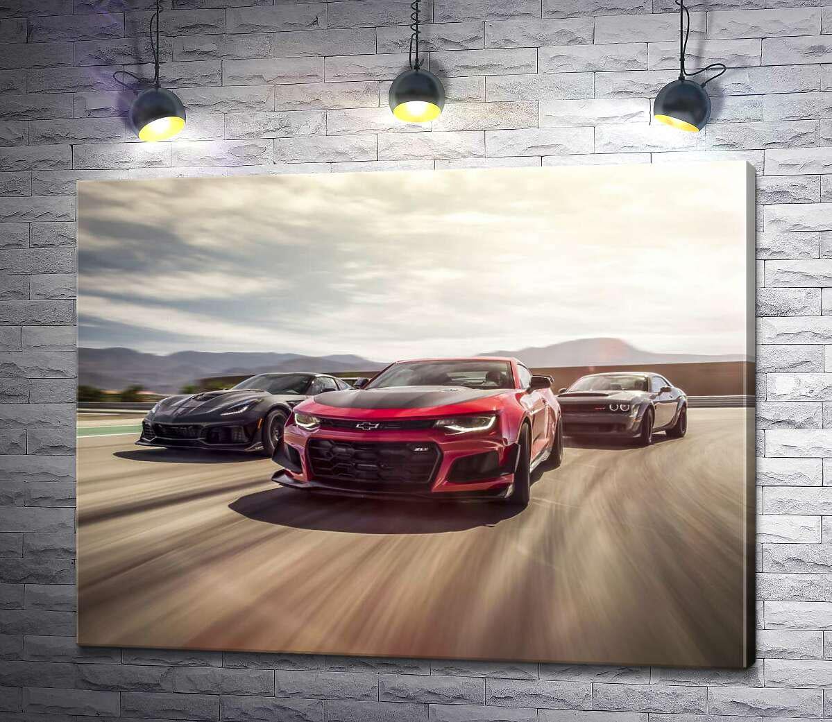 Картина ArtPoster Chevrolet Camaro ZL1 едет во главе спортивных автомобилей 100x77 см Модуль №1 (001228)