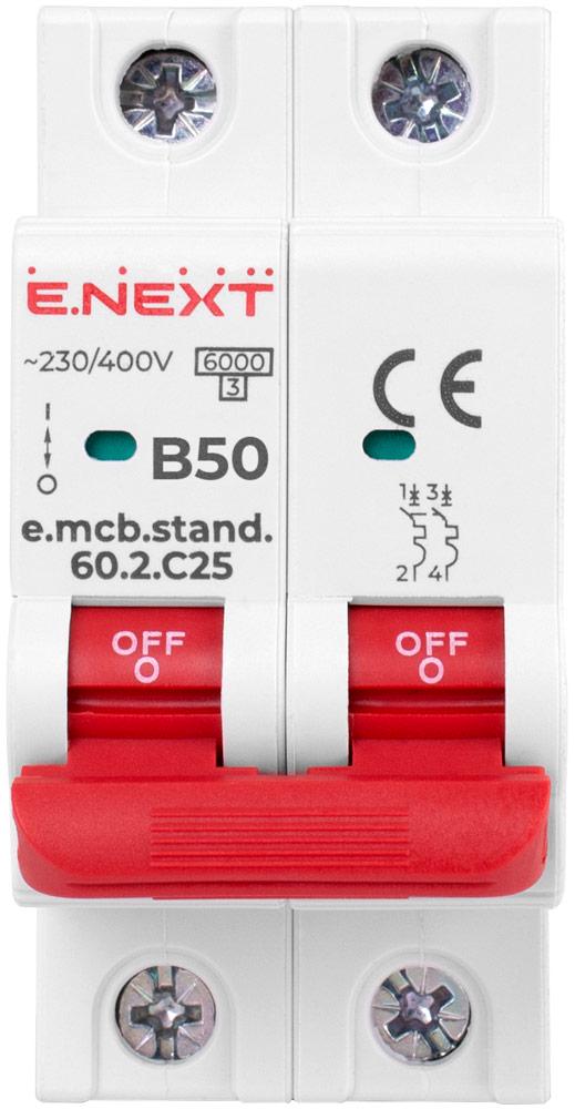 Автоматический выключатель E.NEXT e.mcb.stand.60.2.B50 2р 50А 6 кА B (s001122) - фото 2