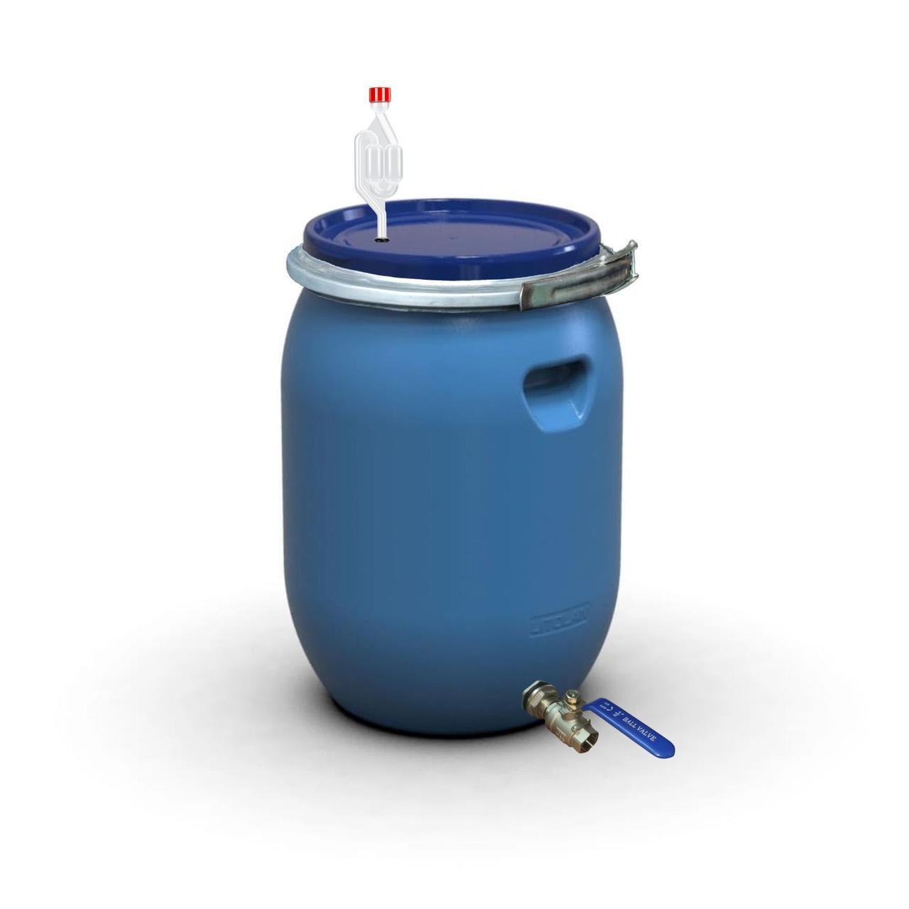 Бочка для брожения с гидрозатвором S металлическим хомутом и краном 1/2" из нержавеющей стали AISI 304 55 л (29653М) - фото 1