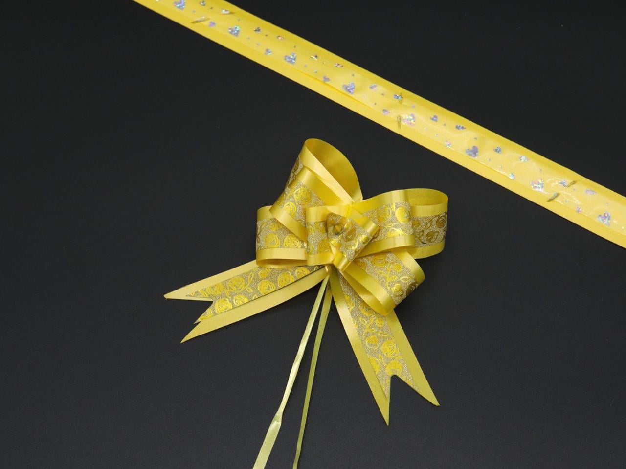 Бант подарочный на затяжках украшенный рисунком Желтый (BN-623-4)