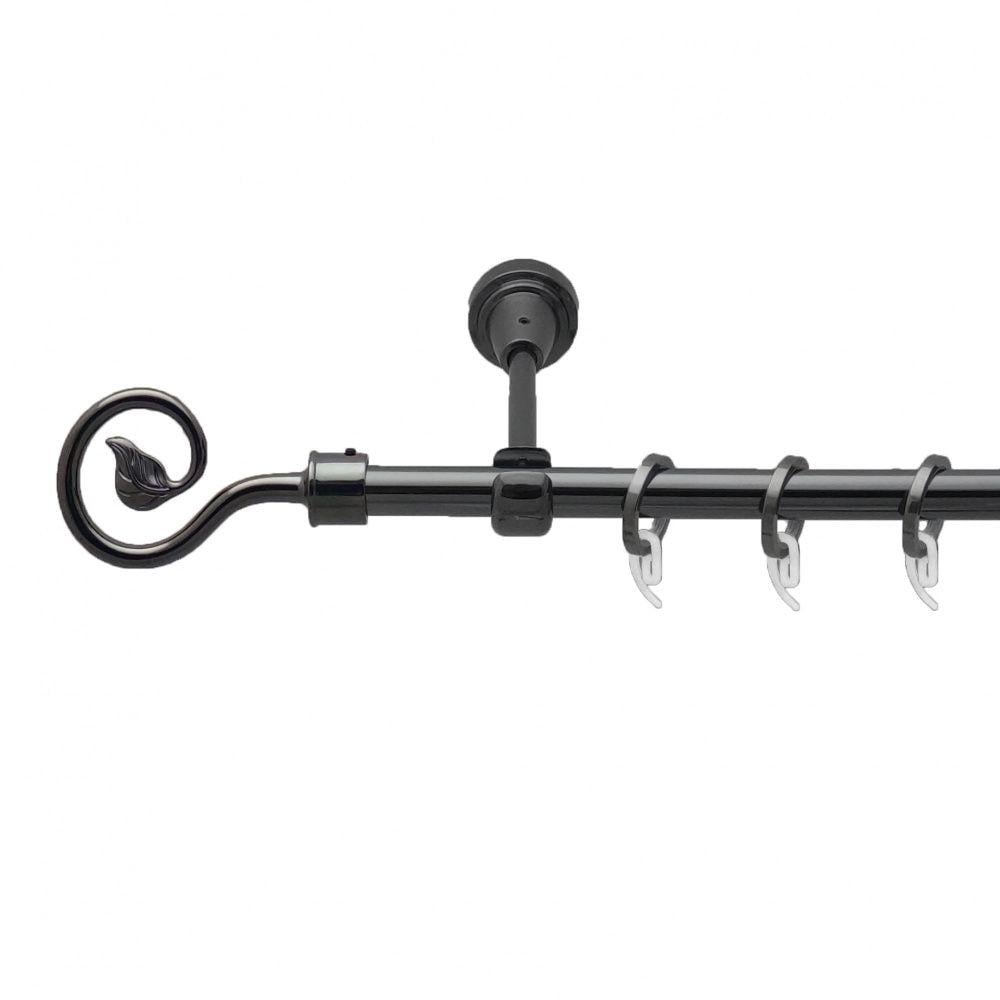 Карниз металлический Orvit Лукка однорядный открытый/гладкая труба/кольцо фасонное металлическое Оникс 16 мм 160 см (4713186)